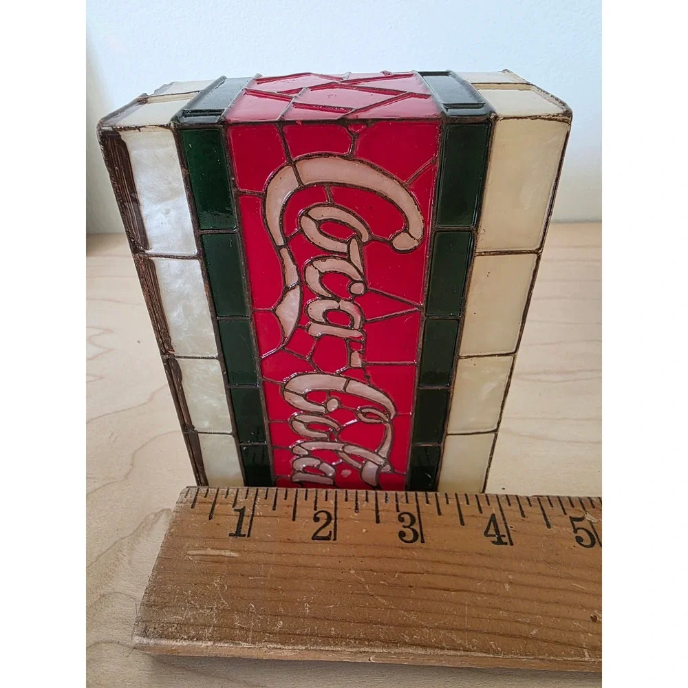 Vtg Coca-Cola Stained Glass Mosaic Style Soap Dispenser/Toothbrush Holder Set
